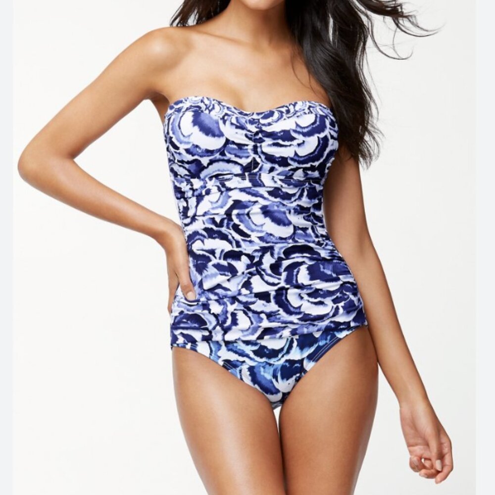 Tommy Bahama Blue and White One Piece Swimsuit